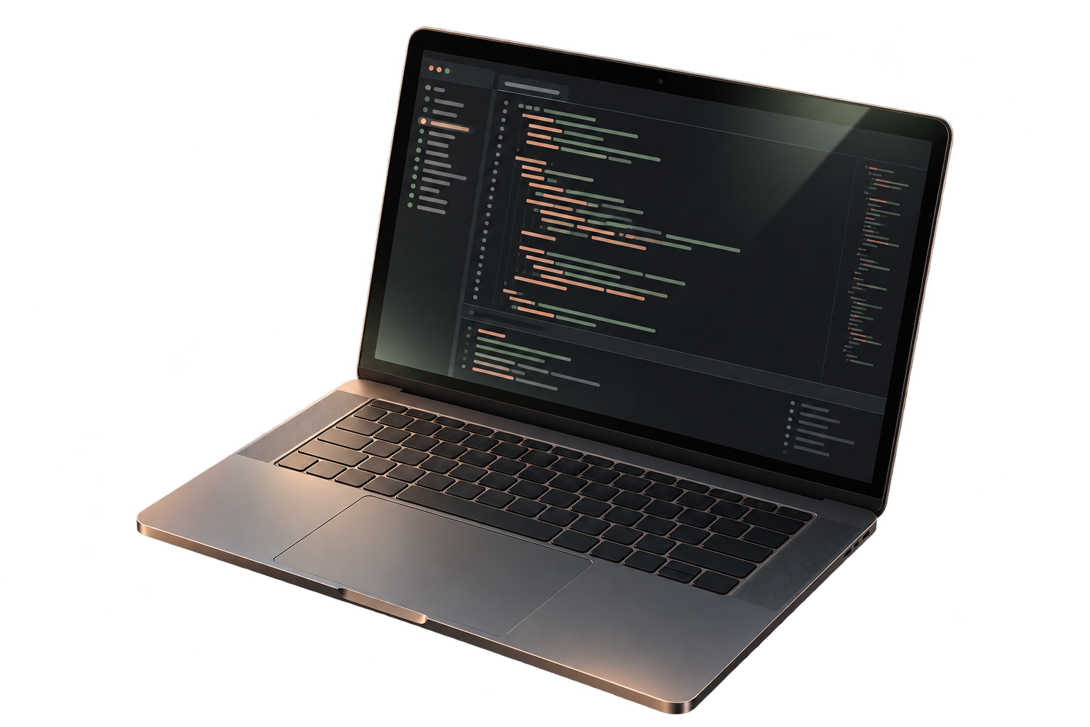 A graphite laptop with a code editor on its screen